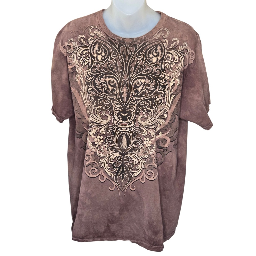 Mountain Organic Womens Wolf Artsy Graphic Shirt Size Large Boho Art to Wear Zoo